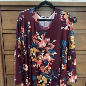 ODDY Floral Dress - Burgundy and Multicolor